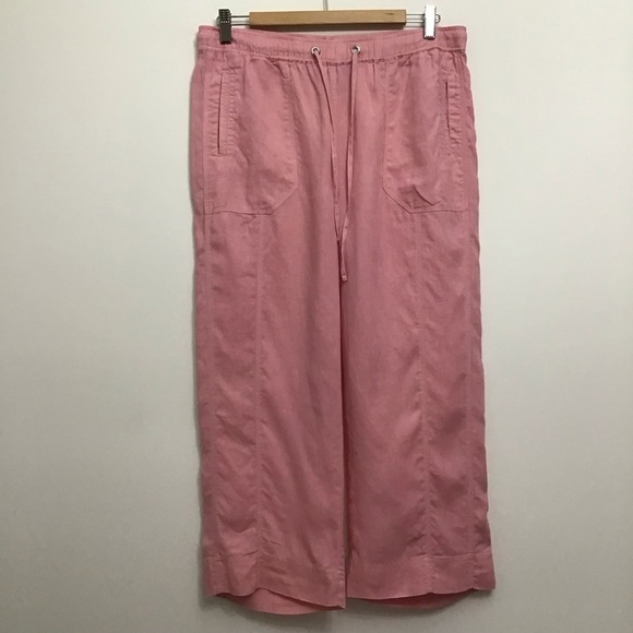 BYLYSE SPENARD 100% linen pedal pusher pants wide leg trouser pink summer Medium - Picture 10 of 12